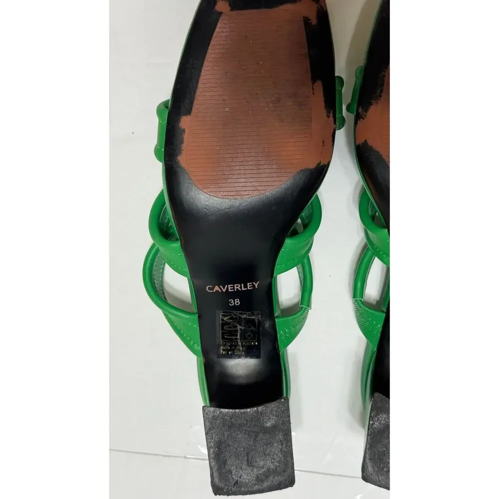 Caverley Katie Mule Heels Bright Green Leather size 38 US size 7-7.5